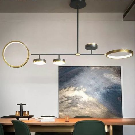 TrAdE Shop Traesio - Lampadario A Sospensione Led 37w Con 5 Cerchi Orizzontale Nero Oro Luce Fredda 71361 - (1/5)