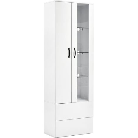 Vitrine blanche LED à 2 portes avec éclairage Bluetooth, rangement multifonction pour salon (1/5)