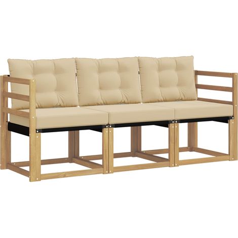 Outdoor Sofa Set with Cushion 3 pcs White and Beige vidaXL