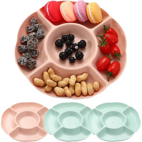 Set mit 4 wiederverwendbaren runden Kunststoffschalen für Vorspeisen, Snacks, Gewürze und Süßigkeiten (rosa, grün, 25 cm) (1/5)