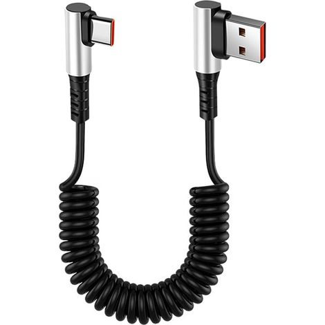 Câble USB vers Type-C rétractable rectangulaire - Connecteur USB caché amélioré, Type-C à 90°, Câble de charge rapide 6A, Charge et synchronisation, Compatible avec voiture, iPhone 15/16, S23/S22/S21,