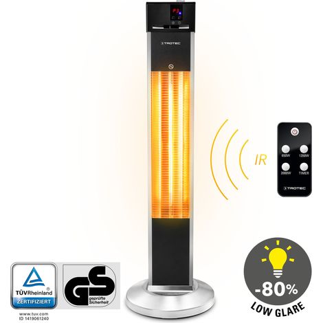 Trotec – Chauffage radiant infrarouge 2000W pour terrasse – 3 allures de chauffe – Télécommande – IP34 – Émission de chaleur sans éblouir
