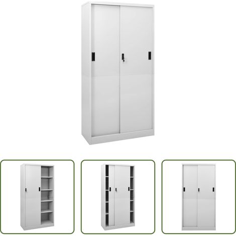 Rangement bureau - Armoire à bureau porte coulissante Gris clair 90x40x180cm Acier (1/5)