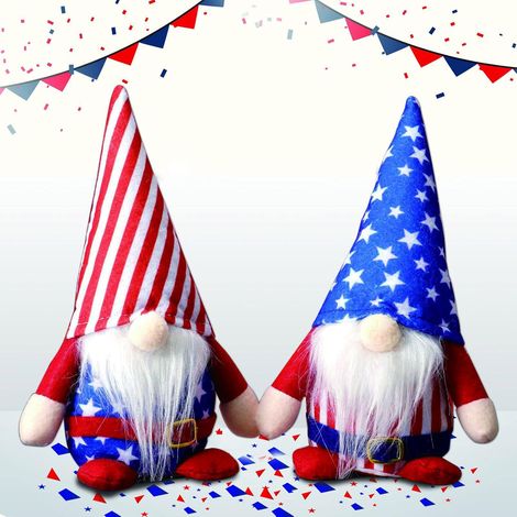 Lot de 2 décorations de gnomes patriotiques en peluche pour le 4 juillet - Couple de gnomes suédois Tomte faits main (1/2)