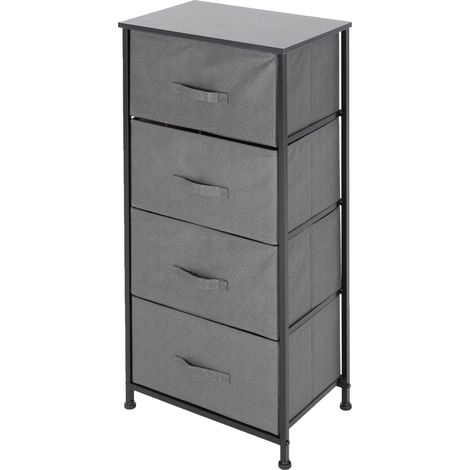 ML Design Cassettiera in Tessuto con 4 Cassetti 45x30x94 cm Grigio Ripiano in Metallo Nero Pannello in MDF Sistema di Ripiani Cassettiera per Soggiorno Camera da Letto Comodino Comò