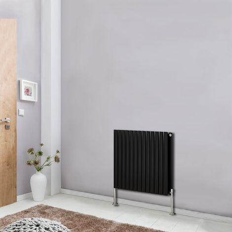 NRG Black Modern Designer Radiator Oval Column Central Heating Rads Horizontal Double 600x767mm (1/5)