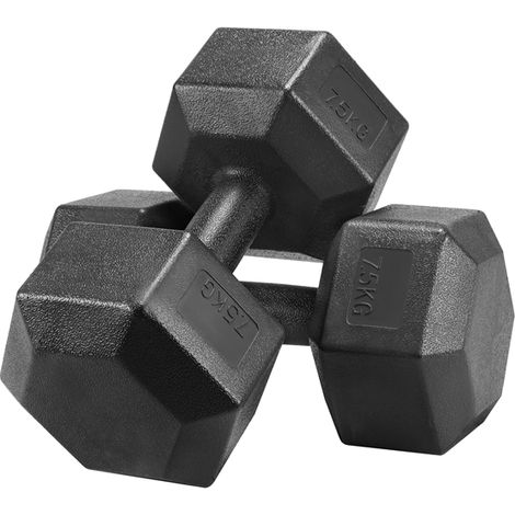 Yaheetech Coppia Manubrio Esagonale per Palestra Casa in Ferro e PVC Antiscivolo Nero 2 Pezzi 7,5 Kg