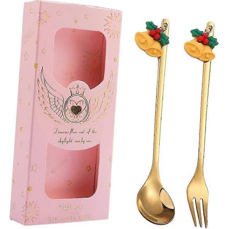 Cuillère et fourchette à dessert de Noël en acier inoxydable, idéales pour un goûter, un restaurant ou une glace.-Bell (1/5)