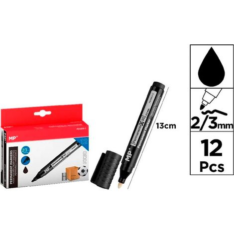 Marcador permanente negro, px30, 12 uds, blister