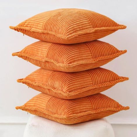 Lot de 4 housses de coussin décoratives modernes en velours côtelé et rayures style bohème pour canapé,salon,45x45cm,orange (1/4)