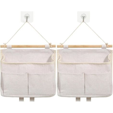royaluxe-2 Pièces Sac de Rangement Suspendu, Organisateur Mural Suspendu avec Poche, avec Crochets Mural Suspendu Rangement, Pliable Mural pour Chambre, Coucher Salle, Bain, Bureau, Cuisine (Beige) (1/5)