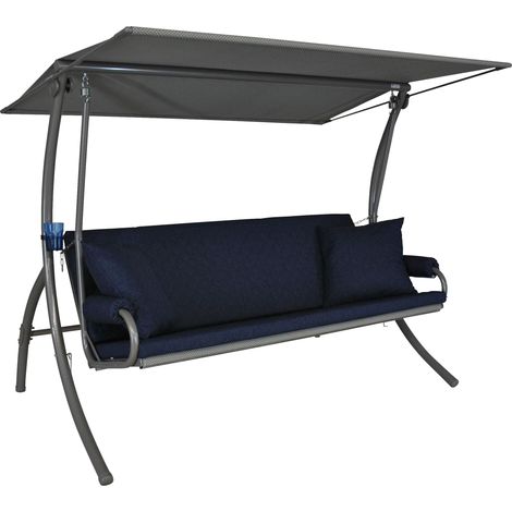 Balancelle de Jardin Elegance Joy, 3 Places, Structure en Acier Galvanisé, Tissu Primetex, avec Auvent Ajustable et Coussins Amovibles, Bleu (1/5)