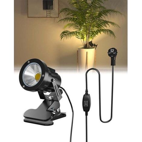 Projecteur à pince avec interrupteur marche/arrêt, étanche IP65, pour plantes d'intérieur et d'extérieur, projecteur LED à pince 7 W avec prise, lumière blanc chaud 3000 K (1/4)