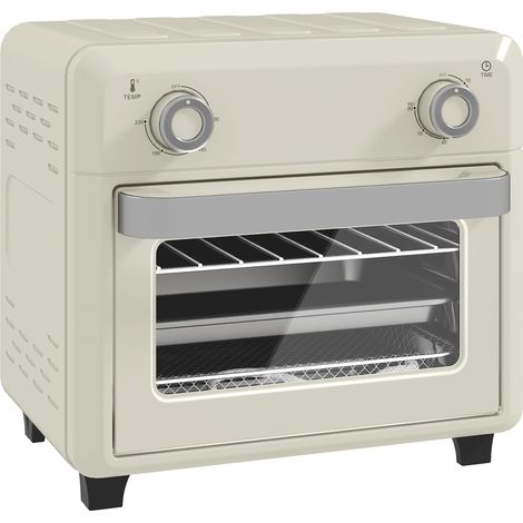 Mini four à convection 10 L 2 en 1 avec grille, plaque de cuisson et ramasse-miettes, friteuse à air chaud 80 °C-230 °C avec écran tactile, minuterie
