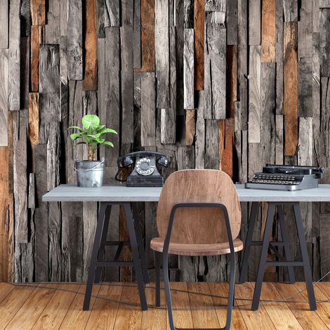 Fotomurale adesivo - Wooden Curtain (Grey and Brown) - 196x140 (1/4)