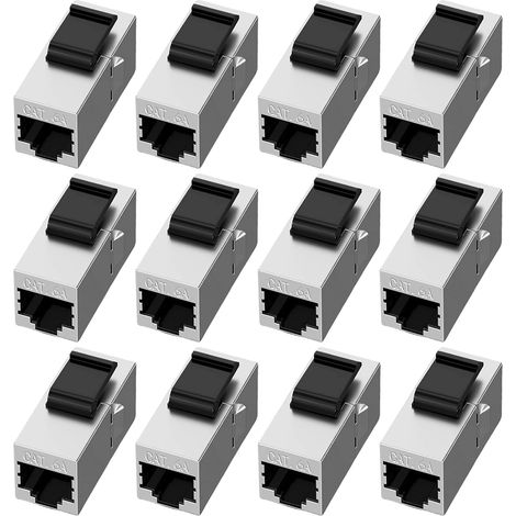 Lot de 12 modules RJ45 CAT6a Keystone - 10 Gbit/s - Coupleur réseau - Connecteur blindé Keystone Jack - Prise RJ45 - Pour rallonge de câble Ethernet (1/5)