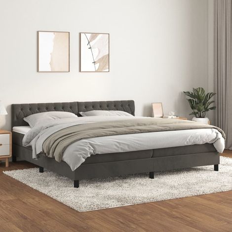 Cama box spring con colchón terciopelo gris oscuro 200x200 cm (1/5)