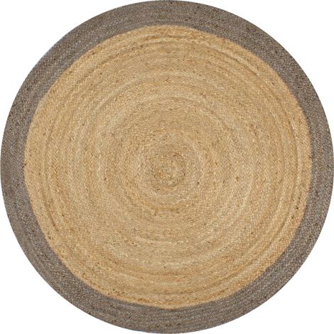 Alfombra de yute hecha a mano con borde gris 120 cm DEC023470