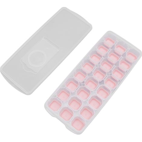Bac à glaçons empilable 24 cases avec couvercle amovible, gain de place, idéal pour maison et fêtes, couleur rose. (1/5)