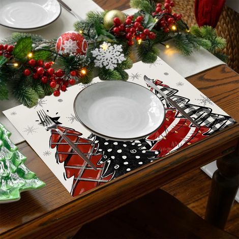 Placemat De Noel - 42 x 32 cm - En Lin - Résistant À La Chaleur - Pour Table À Manger Cuisine Fête D'hiver - 1 Pièce (1/5)
