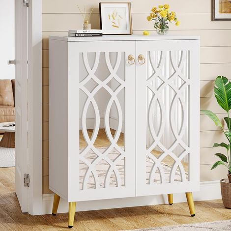 Tribesigns Mirrored Shoe Cabinet, 5-Tier White Modern Shoe Organizer Cabinet with Doors, Large Wooden Freestanding 25-Pair Shoe Rack Closet Storage Cabinet for Entryway, Bedroom