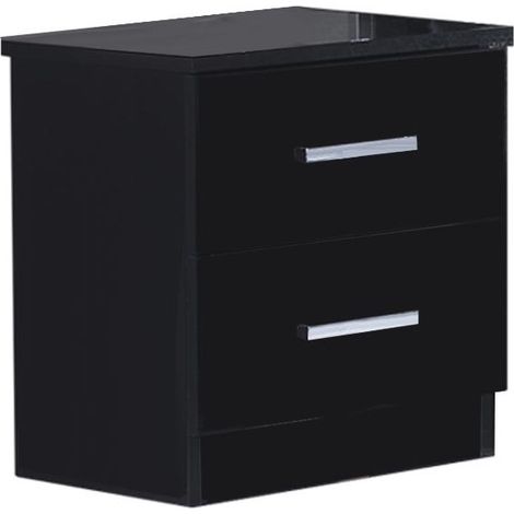 Chevet moderne 2 tiroirs bois noir laqué Mona 50cm (1/3)