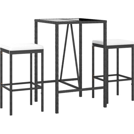 vidaXL Ensemble de bar de jardin 3 pcs avec coussins noir poly rotin