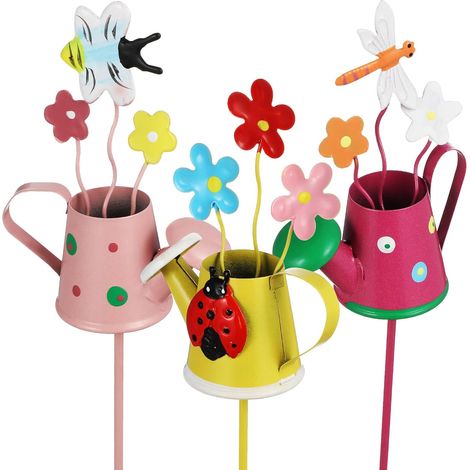 3 pièces Piquets Décoratifs Métal pour Plantes Pot Motifs Fleurs et Animaux Résistants pour Déco Jardin Extérieur Installation Facile sans Outils Lot (1/5)