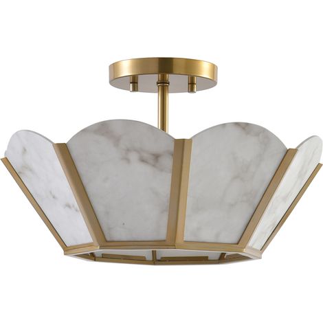 Parrot Uncle 38cm Gold Semi Flush Ceiling Light, Faux Alabaster Glass Ceiling Lamp, 3 x E14 Modern Ceiling Light for Living Room, Bedroom & Hallway (Bulbs Not Included)