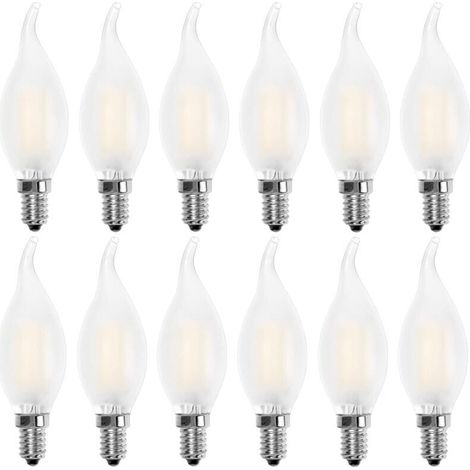 Lampe LED LED flamme E14, XU, Forme bougie, Blanc chaud 2700 K, équivalent à une ampoule à incandescence de 4 W, 40 W, 400 lm, Lot de 12 - KZQ (1/4)