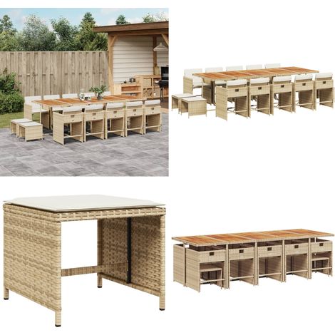15-tlg. Garten-Essgruppe mit Kissen Beige Poly Rattan - Gartenmöbel Set - Gartentisch - Gartenstühle - Gartenhocker - Rattan Möbel - Home & Living