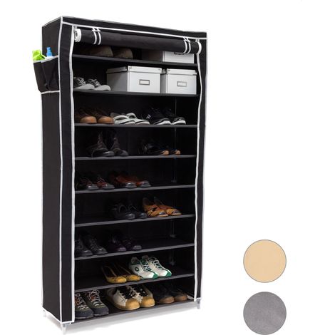 2 Zapateros, 161x88x30 cm, Armario Vertical, Estantería, 45 Pares de Zapatos, 10 Pisos, Cubierta con Cremallera, Negro