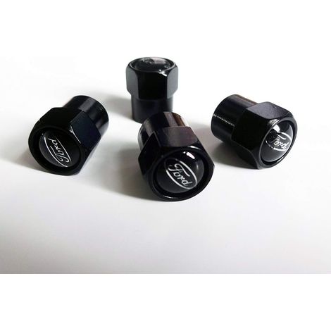 APEX Ensemble de quatre bouchons de valve de pneu Ford Black Top en métal noir brillant (1/4)