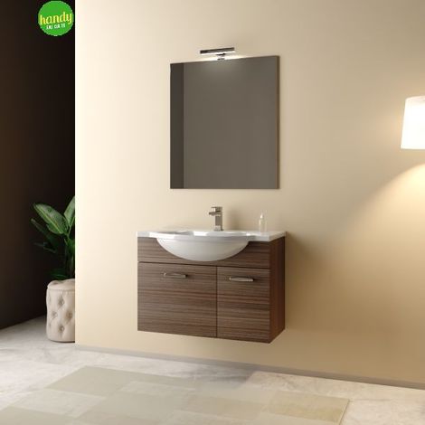 Mobile bagno sospeso con specchiera e lavabo integrato modello baffo 85cm composizione completa - palissandro Mobo (1/2)