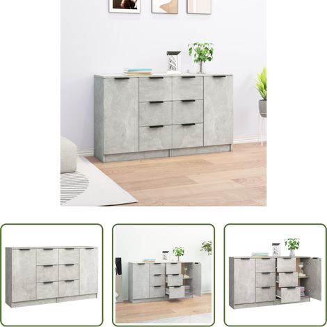 Armoire multifonction -  Buffets 2 pcs Gris béton 60x30x70 cm Bois d'ingénierie (1/5)