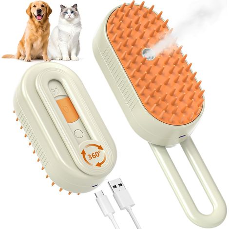 Brosse vapeur pour chat pour éliminer les poils morts, brosse vapeur pour chats, peigne dépilatoire 4 en 1 avec manche pliable, brosse vaporisatrice pour chats, brosse dépilatoire pour animaux à poils (1/5)