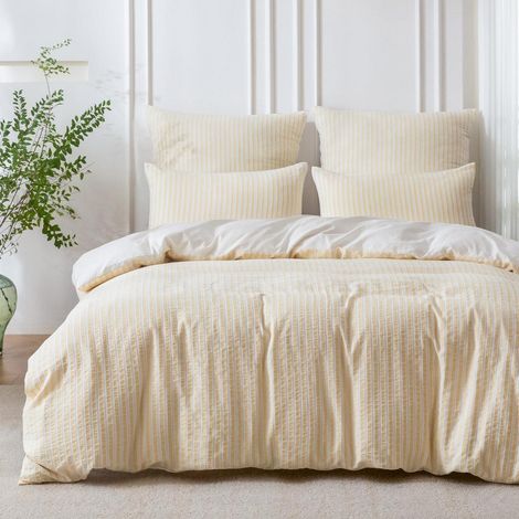 Ensemble de literie 220x240 Coton Jacquard Rayé Jaune Blanc OEKO-TEX