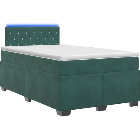Cama con Base Tapizada, Colchón y Luz LED Verde oscuro vidaXL (1/5)