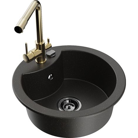Mexen Diego lavello in granito a 1 vasca con miscelatore cucina Duero, nero/oro metallizzato - 6512-75-671600-50-B (1/5)