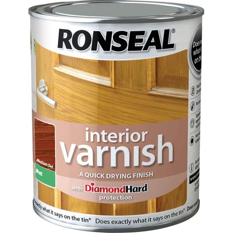 Ronseal 36855 Interior Varnish Quick Dry Matt Medium Oak 250ml RSLIVMMO250