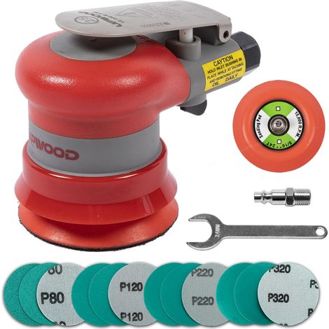 75mm ponceuse orbitale pneumatique 3", légère, sans aspiration, orbite 3/32", 12 000 tr/min, avec 12 abrasifs verts (grain 60–320), pour carrosserie, bois, composites (1/5)