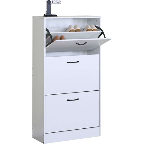 Mueble Zapatero Sete, Mueble Recibidor 3 trampones 3 tiradores capacidad 18 pares aprox. Melamina Color Blanco Mate 60x116x24 cm