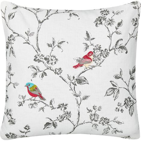 Cojín de algodón bordado pájaros 45 x 45 cm blanco Dillenia