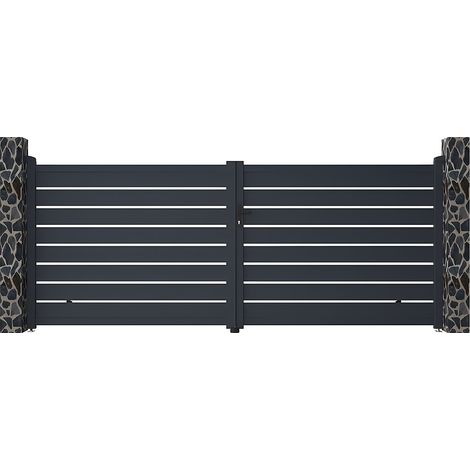 Cancello a battente traforato L392 x H158 cm in Alluminio Antracite - PRIMO (1/4)