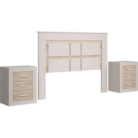 Pack de Muebles de Dormitorio Sara Estilo Nórdico en Roble Sonoma y Kashmir con Cabecero y 2 Mesitas de Noche (1/5)