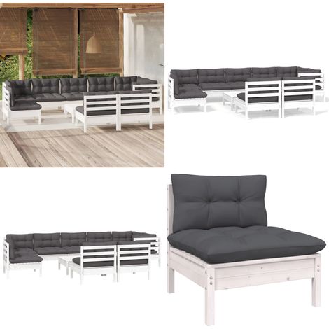10-tlg. Garten-Lounge-Set mit Kissen Weiß Kiefer Massivholz - Gartensessel - Lounge Set - Gartenmöbeln - Outdoor Möbel - Rattan Sessel - Home & Living (1/5)