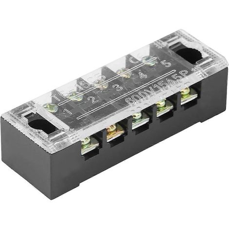 bornier à vis double rangée 5 pôles 600 V 15 A + 10 barrettes de connexion pré-isolées