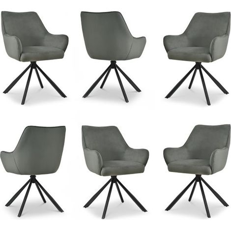 Bon Furni Terciopelo Silla de comedor Gris Claro, Set de 6, giratoria 360°, ergonómica con cojín de muelles, cremallera oculta y patas ajustables