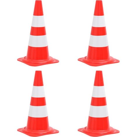4 Cônes de signalisation 50 cm de hauteur réfléchissants Rouge et blanc (1/5)