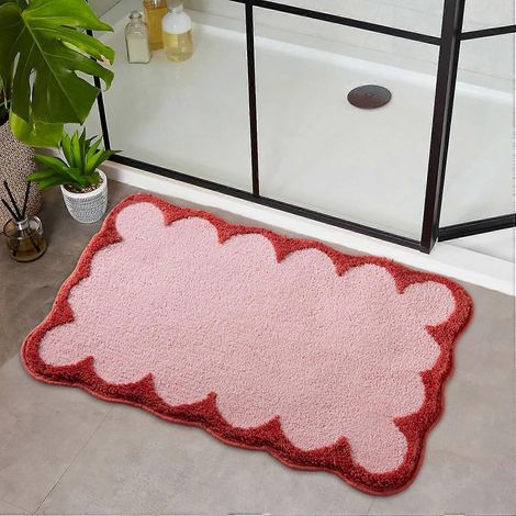 Tapis de bain rose festonné pour salle de bain, joli tapis de bain antidérapant en microfibre, esthétique, lavable et absorbant pour la chambre, 60 x 40 cm (1/5)